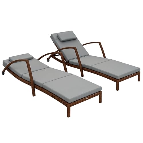 Outsunny wicker chaise lounge chairs with cushions and wheels