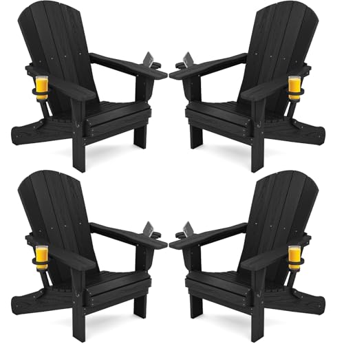 SERWALL folding HDPE Adirondack chairs with cup holders.