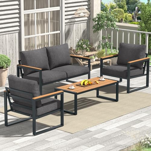 Four-piece metal patio furniture set for post-assembly inspection