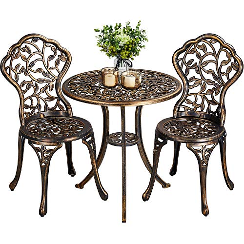 Yaheetech leaf-design cast-aluminum bistro table and two chairs