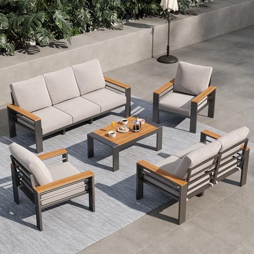 Aoxun aluminum outdoor sectional with cushions and coffee table.