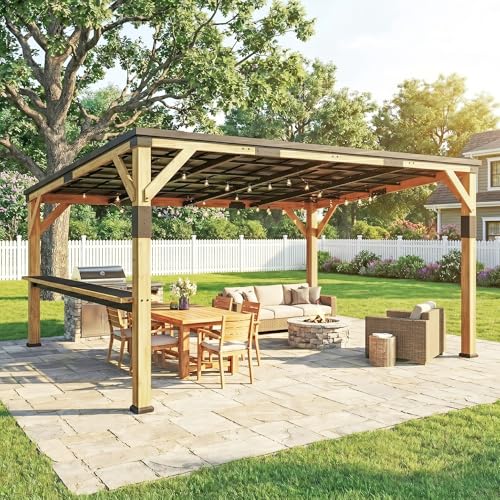 Outsunny hardtop lean-to gazebo with sloped steel roof and wood frame