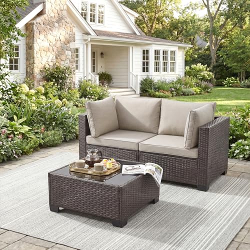 Modular wicker patio furniture set for fastener and leveling guidance