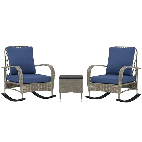 Outsunny wicker rocking chairs and table for an outdoor patio