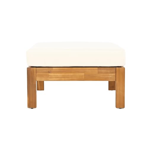 Christopher Knight Home Havets 3 Pieces Outdoor Acacia Furniture Set, Slat Panel Couch, Spacious Seating Armchair, 6" Thick Cushions Sofa and Coffee Table Set for Backyard Garden Balcony, Teak+Beige
