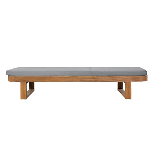Christopher Knight Home Milos Acacia Wood Chaise Lounge Chair Outdoor, Wooden Sunbathing Pool Lounger, Patio Chaise Lounge with Cushions, Adjustable Backrest Lounge Sofa, Light Gray+Teak