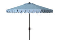 SAFAVIEH Outdoor - Valance 9-Foot Crank Patio Umbrella - Baby Blue & White Canopy - Brown Aluminum Pole - Decorative Petal Valance Trim - Ideal for Patio, Deck, Poolside, Backyard (PAT8006U)