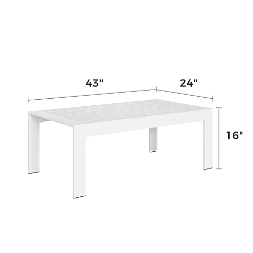 Solaste Aluminum Outdoor Coffee Table, All-Weather Rectangle Metal Patio Coffee Table Furniture for Balcony, Garden, Indoor or Outdoor Use, White