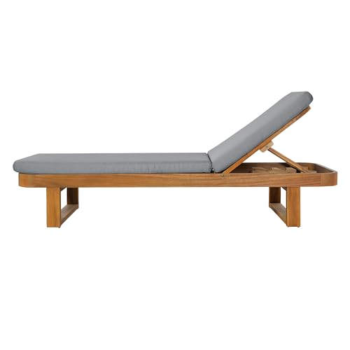 Christopher Knight Home Milos Acacia Wood Chaise Lounge Chair Outdoor, Wooden Sunbathing Pool Lounger, Patio Chaise Lounge with Cushions, Adjustable Backrest Lounge Sofa, Light Gray+Teak