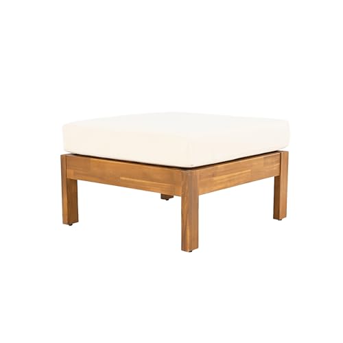 Christopher Knight Home Havets 3 Pieces Outdoor Acacia Furniture Set, Slat Panel Couch, Spacious Seating Armchair, 6" Thick Cushions Sofa and Coffee Table Set for Backyard Garden Balcony, Teak+Beige