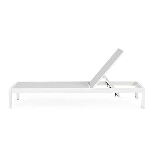 Christopher Knight Home Set of 2 Berton Outdoor Mesh Seat Chaise Lounge Chairs, Patio Adjustable Aluminum Frame Single Lounge Sofa, Poolside/Garden/Backyard Seating, All-Weather Furntiure, Gray+White