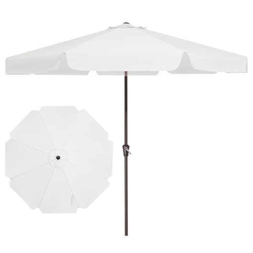 JEAREY 9 FT Patio Umbrella Outdoor, Table Umbrellas Market Umbrella w/Push Button Tilt/Crank, 8 Sturdy Ribs(Cream White)