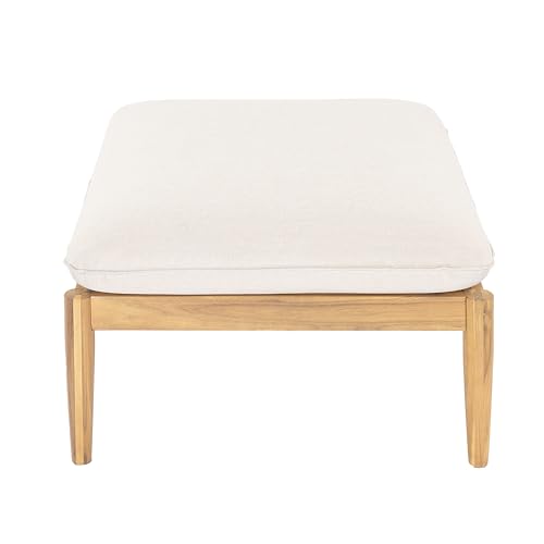 Christopher Knight Home Terassi Indoor/Outdoor Ottoman with Cushion, Acacia Wood Patio Ottoman, Outdoor Foot Stool for Patio Furniture Set, Versatile Stools for Balcony/Garden/Porch, Beige+Light Teak