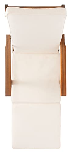 SAFAVIEH Outdoor - Palmdale Chaise Lounge Chair - Brown & Beige - Solid Wood with Cushion - Deck-Chair Design - Ideal for Patio, Poolside, Backyard, 21.9"W x 56.3"D x 36"H (PAT7015C)