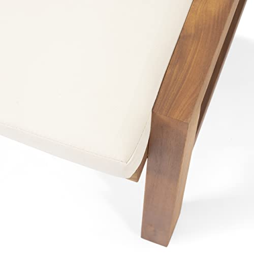 Temecula Outdoor Ottomans with Cushion (Set of 2) - Acacia Wood - Brown/Cream