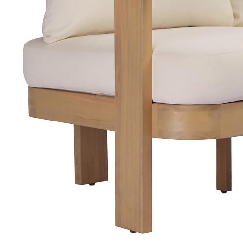 Christopher Knight Home Zunzi 8-Seater Patio Furniture Set with Removable Cushion, 5 Piece Outdoor Acacia Wood Conversation Set, Wooden Outdoor Sectional Sofa Set with Coffee Table, Cream+Light Teak