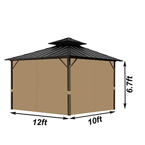 Tngan Gazebo Universal Replacement Privacy Curtain, 10'X12' Waterproof Outdoor Sidewall with Zipper for Patio, Garden and Backyard (4-Panels, Brown)