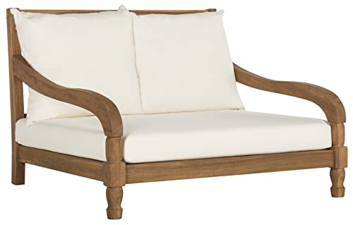 SAFAVIEH Outdoor Collection Pomona Natural Solid Wood/Beige Lounger Bench Sofa Loveseat (PAT6740A)
