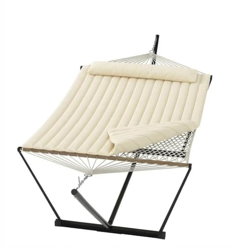 Garvee 2 Person Portable Double Hammock for Outdoor with Pillow, Heavy Duty Portable Hammock with Adjustable Steel Stand for Patio, Garden, Beach, Backyard