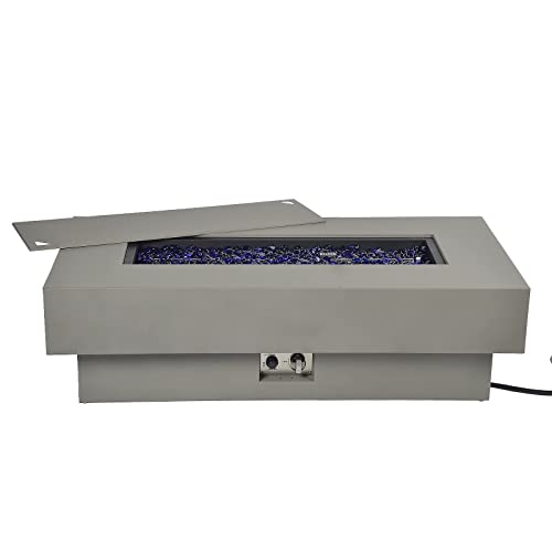 Outdoor Low Profile Fire Table, 48-inch Rectangle Propane Gas Fire Pit Table, 50,000 BTU Modern Firepit w/Lid, Glass Rocks, Cover, Pre-Attached 10ft Propane Hose, Flint Gray
