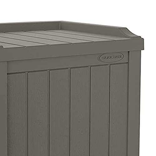 Suncast Outdoor Storage Box - 22 Gallon Stone Gray Resin Outdoor Deck Box with Seat, Weatherproof Patio Storage Bin Container for Keeping Cushions, Tools, & Towels for Pool, Yard, & Garden
