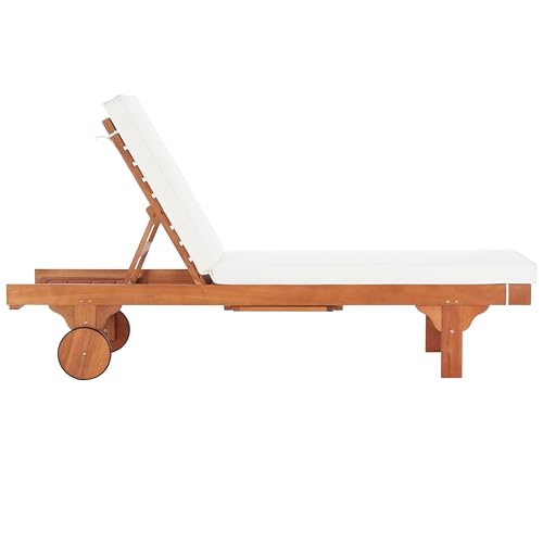 SAFAVIEH Outdoor Collection Newport Natural/ Beige Cushion Built-in Side Table Adjustable Chaise Lounge Chair
