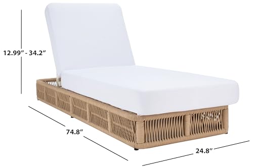 SAFAVIEH Outdoor - Gillian Chaise Lounge Chair - Tan & White - Steel and Woven Rope - Adjustable 5-Position Backrest - Ideal for Patio, Deck, Poolside, Backyard (PAT7527A)