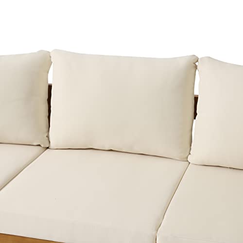 Brooklyn Outdoor 3 Seater Sofa with Cushions - Acacia Wood - Teak/Beige