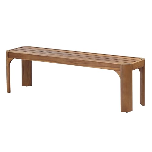 Christopher Knight Home Outdoor Dining Table Set with 2 Benches, 70" Acacia Wood Patio Table and Dual 57" Benches, Teak Finish Slatted Garden Furniture for Backyard Deck Seating 6-8 People