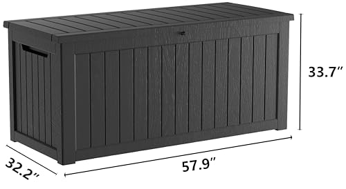 TARKARI 270 Gallon Resin Deck Box, Waterproof Outdoor Storage Box, Lockable for Patio Furniture, Garden Tools, Pool Accessories, UV-Resistant for All Weather Use, Black