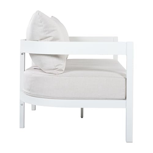 Christopher Knight Home Lula 7-Seater Patio Furniture Set with Coffee Table, 5 Piece Outdoor Conversation Set with Cushion, Aluminum Outdoor Sectional Sofa Set, White+Beige