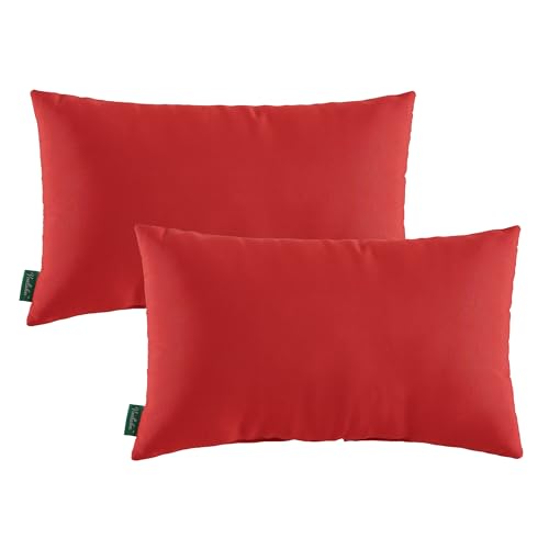 YOOZEKU Indoor Outdoor Lumbar Pillows,Waterproof Outdoor Pillows Set of 2 for Patio Furniture,12×20 Inch,Red