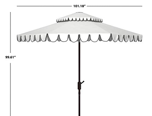 SAFAVIEH Outdoor - Venice 9-Foot Double-Top Patio Umbrella - Ivory & Black Canopy - Brown Aluminum Pole - Double-Top Vented Scallop Trim - Ideal for Patio, Deck, Poolside, Backyard (PAT8210E)