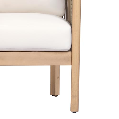 Christopher Knight Home Outdoor Acacia Wood 3-Seater Sofa, 76'' Upholstered Cushion Couch, Patio Acacia Wood Bench Sofa, Spacious Outdoor Seating Bench Couch for Garden Porch Balcony, Teak+Beige