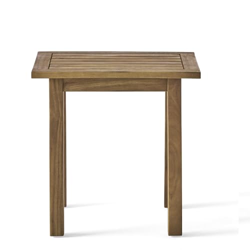 Christopher Knight Home Selma Acacia Wood Outdoor Side Table, Decorative Rectangular Small Accent Table, Weather Resistant Patio End Table for Balcony Beach Pool Side, Slatted Design, Natural Stained