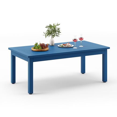 LUE BONA Outdoor Coffee Table Rectangle, 42.5" HDPS Patio Coffee Tables for Outside, All Weather Patio Coffee Table with Slatted Tabletop for Deck, Garden, Balcony, Indoor or Outdoor Use, Navy Blue