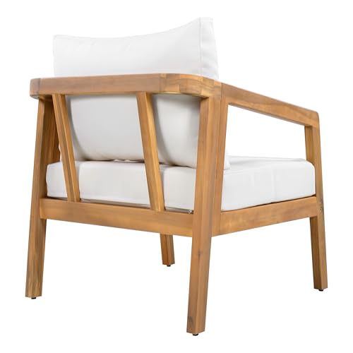 Christopher Knight Home Sures Acacia Wood Club Chair and Coffee Table Set, 3 Piece Patio Bistro Set, Solid Wood Outdoor Patio Furniture Set with Center Table, Natural+Beige