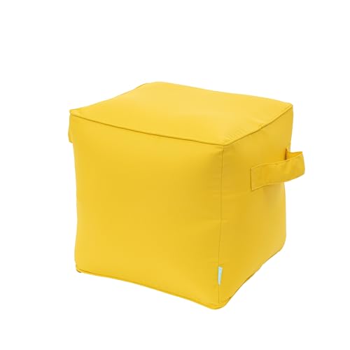 QILLOWAY Inflatable Outdoor Ottoman for Patio, Water Resistant Pouf Cube 16", Inflatable Foot Rest, Outdoor Footstool for Poolside, Garden,Camping, Yellow