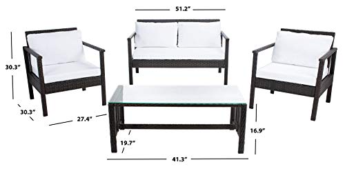 Safavieh Outdoor Collection Garnen Wicker Cushion 4-Piece Living Set PAT7714C, Brown/White