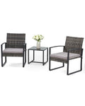 Bezseller 3 Pieces Patio Furniture Set, Outdoor Rattan Bistro Set with Coffee Table, Durable Steel Frame with Strapped Cushions for Garden, Balcony, Poolside, Backyard
