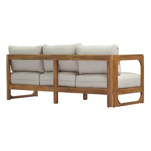 Christopher Knight Home Daria Acacia Wood Outdoor 3 Seater Sofa with Cushion, Solid Wood Patio Sofa with Removable Cushion, Comfy Lounge Sofa for Patio Furniture Set, Teak+Beige