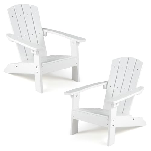 Giantex Kids Adirondack Chair, All-Weather HIPS Children's Outdoor Chair w/Ergonomic Design, Toddler Lawn Chairs for Age 3-8, Kids Beach Chair for Garden Patio Backyard (2,White)