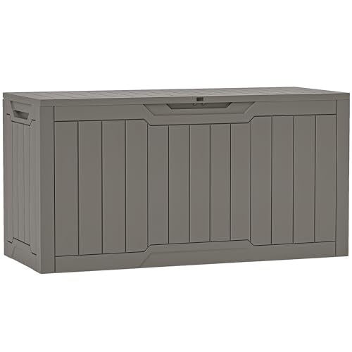 YITAHOME 80 Gallon Resin Deck Box, Waterproof Outdoor Storage Box, Lockable Indoor Outdoor Storage Bench for Supplies and Essentials, Taupe