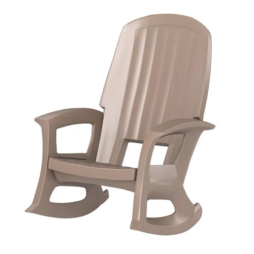 Semco Plastics Rockaway Heavy Duty Polyethylene All Weather Outdoor Rocking Chair with Backrest and Armrests for Porch, Deck and Patio, Taupe