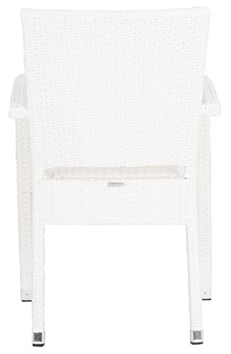 SAFAVIEH Outdoor - Kelda Set of 2 White Faux Wicker Arm Chairs, Stackable Patio Dining Chairs with Aluminum Frame, Fully Assembled Outdoor Seating (PAT4004D-SET2)