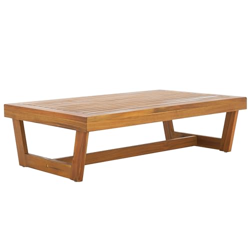 SAFAVIEH Outdoor - Lynn Coffee Table - Natural - Solid Wood - Modern Slatted Design - Ideal for Patio, Deck, Porch, Backyard, 39.4" W x 24.4" D x 11.2" H (PAT7330A)