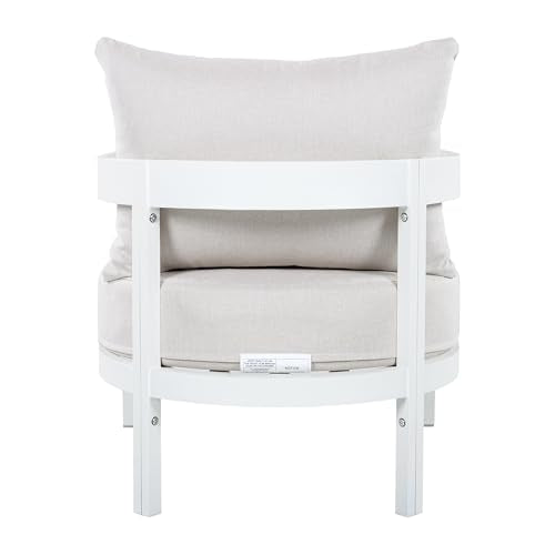 Christopher Knight Home Lula 7-Seater Patio Furniture Set with Coffee Table, 5 Piece Outdoor Conversation Set with Cushion, Aluminum Outdoor Sectional Sofa Set, White+Beige