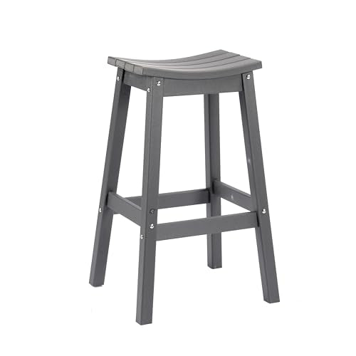 AMILY HDPE Bar Stool Set of 2, Outdoor Bar Height 29‘’, Heavy Duty All-Weather Patio Stool for Poolside, Backyard, Balcony, Easy Assembly (Grey)