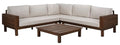 SAFAVIEH Outdoor Patio Furniture Collection - Napoli Teak Brown & Cream Solid Wood 4-Piece Sectional Sofa Set with Coffee Table, Durable Cushions, Modern Outdoor Seating (PAT6806A)