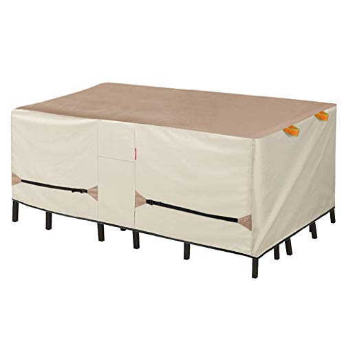 Porch Shield Patio Table Cover - Waterproof Outdoor Dining Table and Chairs Furniture Set Cover Rectangular - 75 x 43 inch, Light Tan & Khaki